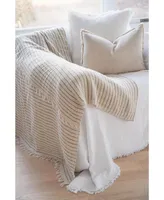 Light Beige Striped Turkish Cotton Crinkled Throw Blanket 55x75