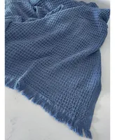 Stonewashed Deep Blue Turkish Cotton Waffle Throw Blanket 50x70