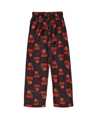 Preschool Boys and Girls Brown Cleveland Browns Allover Logo Printed Sleep Pants