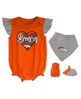 Girls Newborn and Infant Orange, Heathered Gray Denver Broncos All The Love Bodysuit Bib and Booties Set