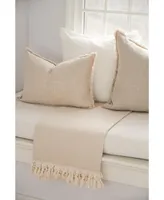 Anaya Home Beige Turkish Cotton Herringbone Throw Blanket with Tassels 55x75