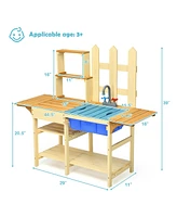 Costway Kid's Wooden Mud Kitchen Pretend Cook Playset Toy For Children