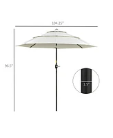 Outsunny 104.25" 3-Tier Patio Umbrella, Outdoor Market Umbrella with Crank and Push Button Tilt for Deck, Backyard and Lawn