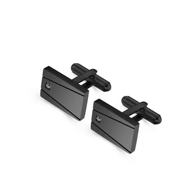 Stainless Steel Black Plated Rectangle w/ Single Cz Cuff Links