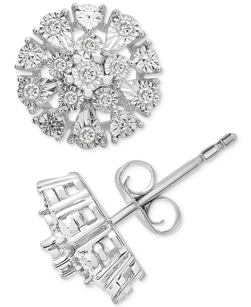 Diamond Flower Burst Stud Earrings (1/10 ct. t.w.) in Sterling Silver, Created for Macy's