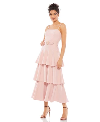 Women's Ieena Belted Tiered Ruffle Sleeveless Midi Dress