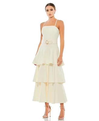 Women's Ieena Belted Tiered Ruffle Sleeveless Midi Dress