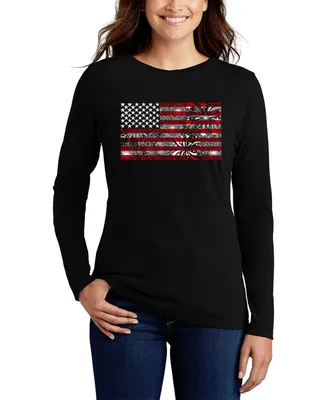La Pop Art Women's Fireworks American Flag Long Sleeve T-shirt