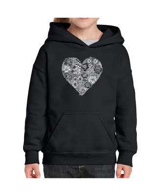 La Pop Art Girls Word Hooded Sweatshirt - Heart Flowers