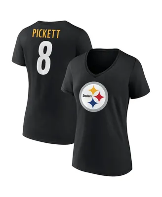 Women's Fanatics Kenny Pickett Black Pittsburgh Steelers Player Icon Name and Number V-Neck T-shirt