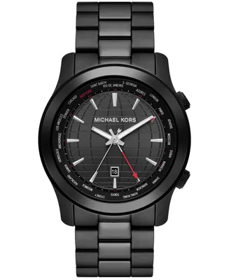 Michael Kors Men's Runway Quartz Dual Time Black Stainless Steel Watch 45mm