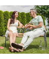 Costway Patio Park Garden Bench Porch Chair Outdoor Deck Cast Iron Hardwood Rose