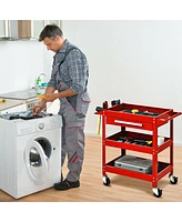 Costway Three Tray Rolling Tool Cart Mechanic Cabinet Storage ToolBox Organizer w/Drawer