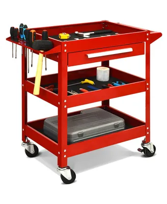 Costway Three Tray Rolling Tool Cart Mechanic Cabinet Storage ToolBox Organizer w/Drawer