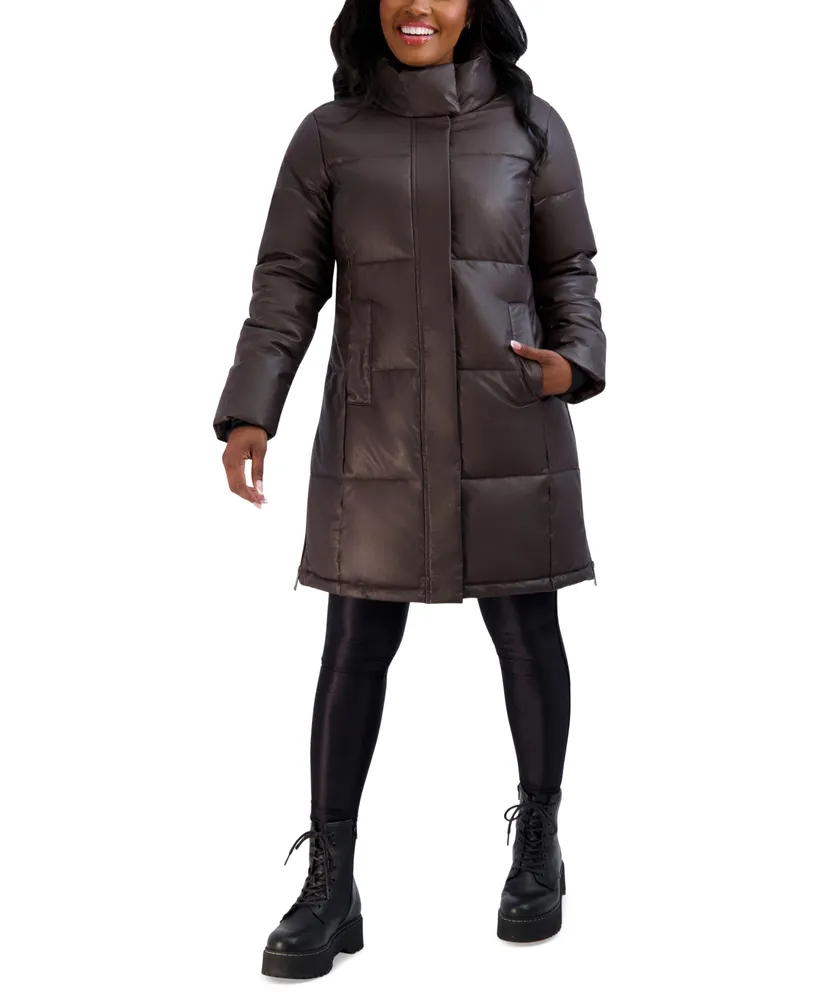 Steve Madden Juniors' Faux-Leather Puffer Coat