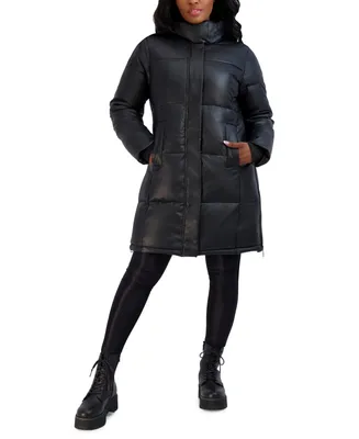 Steve Madden Juniors' Faux-Leather Puffer Coat
