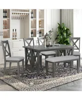 Simplie Fun 6-Piece Family Dining Room Set Solid Wood Space Saving Foldable Table And 4 Chairs With Bench