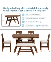 Simplie Fun 6-Piece Wood Counter Height Dining Table Set With Storage Shelf, Kitchen Table Set With Bench