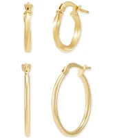 Italian Gold 2-Pc. Set Polished & Twist Style Small Hoop Earrings in 10k Gold