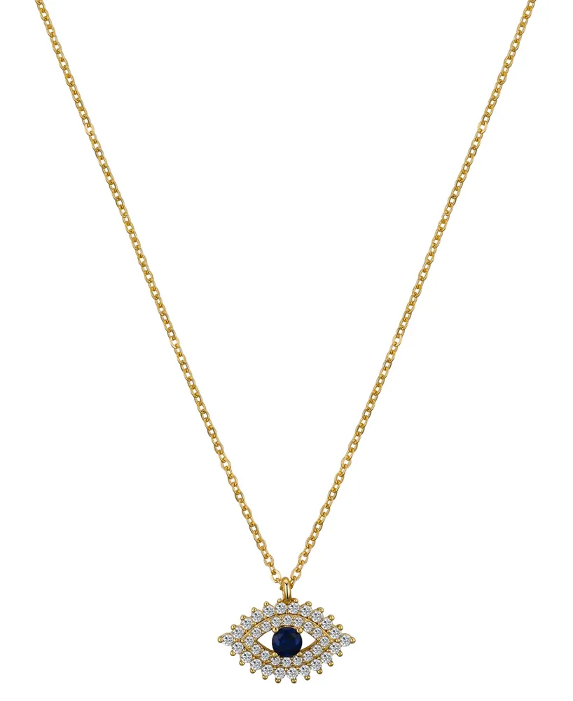 Unwritten 14K Gold Flash Plated Dark Blue and Clear Cubic Zirconia Evil Eye Pendant Necklace