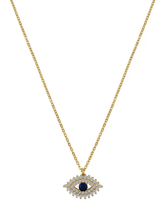 Unwritten 14K Gold Flash Plated Dark Blue and Clear Cubic Zirconia Evil Eye Pendant Necklace