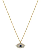 Unwritten 14K Gold Flash Plated Dark Blue and Clear Cubic Zirconia Evil Eye Pendant Necklace