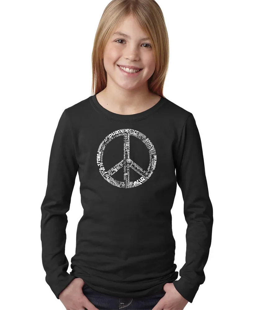 Big Girl's Word Art Long Sleeve T-Shirt - The Peace 77 Languages