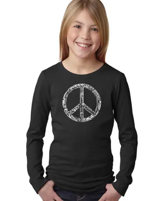 Big Girl's Word Art Long Sleeve T-Shirt - The Peace 77 Languages