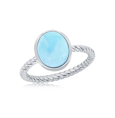 Sterling Silver Oval Larimar Rope Design Band Ring