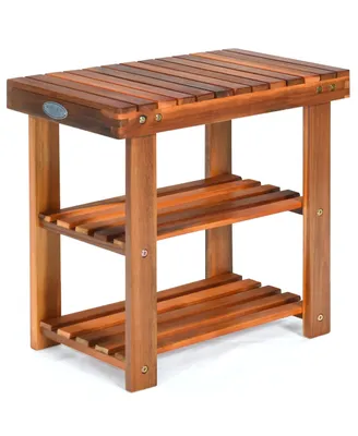 Costway 3-Tier Wood Shoe Rack 19' Shoe Bench Freestanding Boots Organizer Heavy-duty