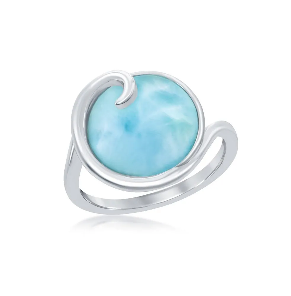 Sterling Silver Wave Design Larimar Ring