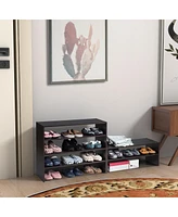 Costway 3 Pcs Stackable Shoe Rack 31-Inch Horizontal Organizer 2-tier StorageShelf