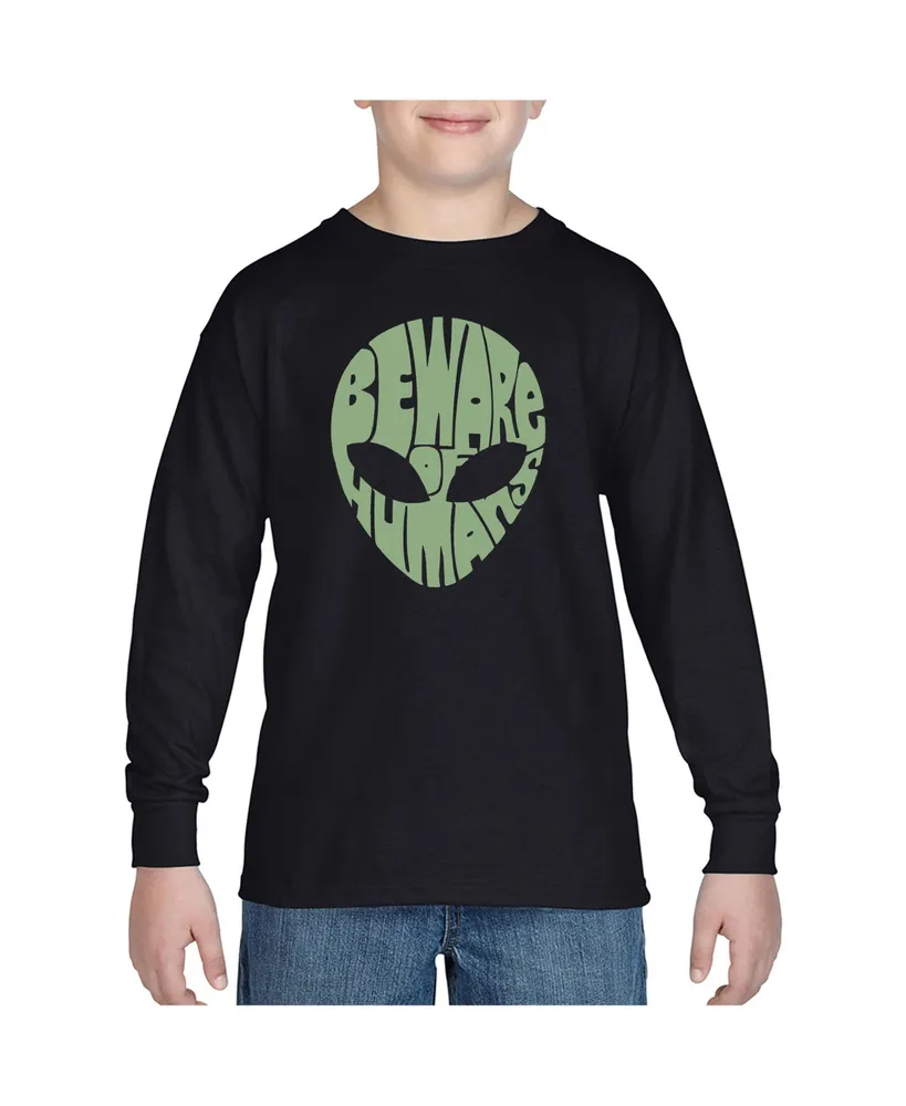 Big Boy's Word Art Long Sleeve T-shirt - Beware of Humans