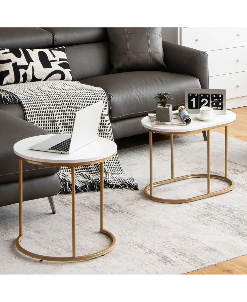 Nesting Coffee Table Modern Set of 2 Marble Coffee Side Table Set Living Room
