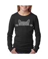 Big Girl's Word Art Long Sleeve T-Shirt - Peeking Cat