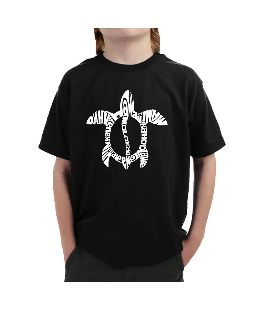 Big Boy's Word Art T-shirt - Honu Turtle Hawaiian Islands