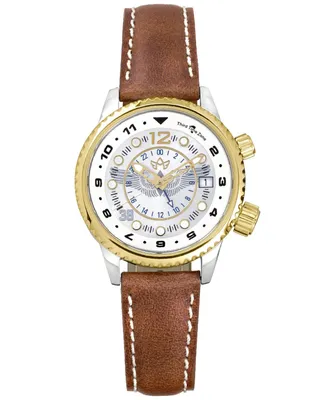 Abingdon Co. Women's Swiss Wasp Tribute Tri-Time Chestnut Leather Strap Watch 33mm