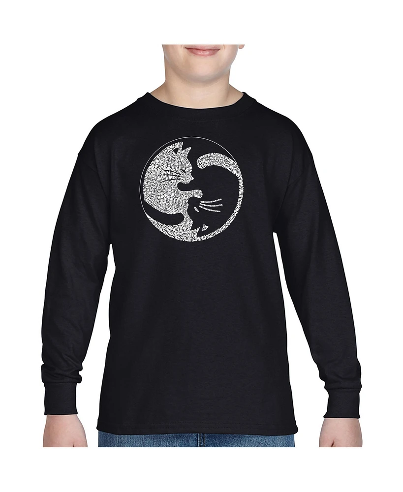 Big Boy's Word Art Long Sleeve T-shirt - Yin Yang Cat