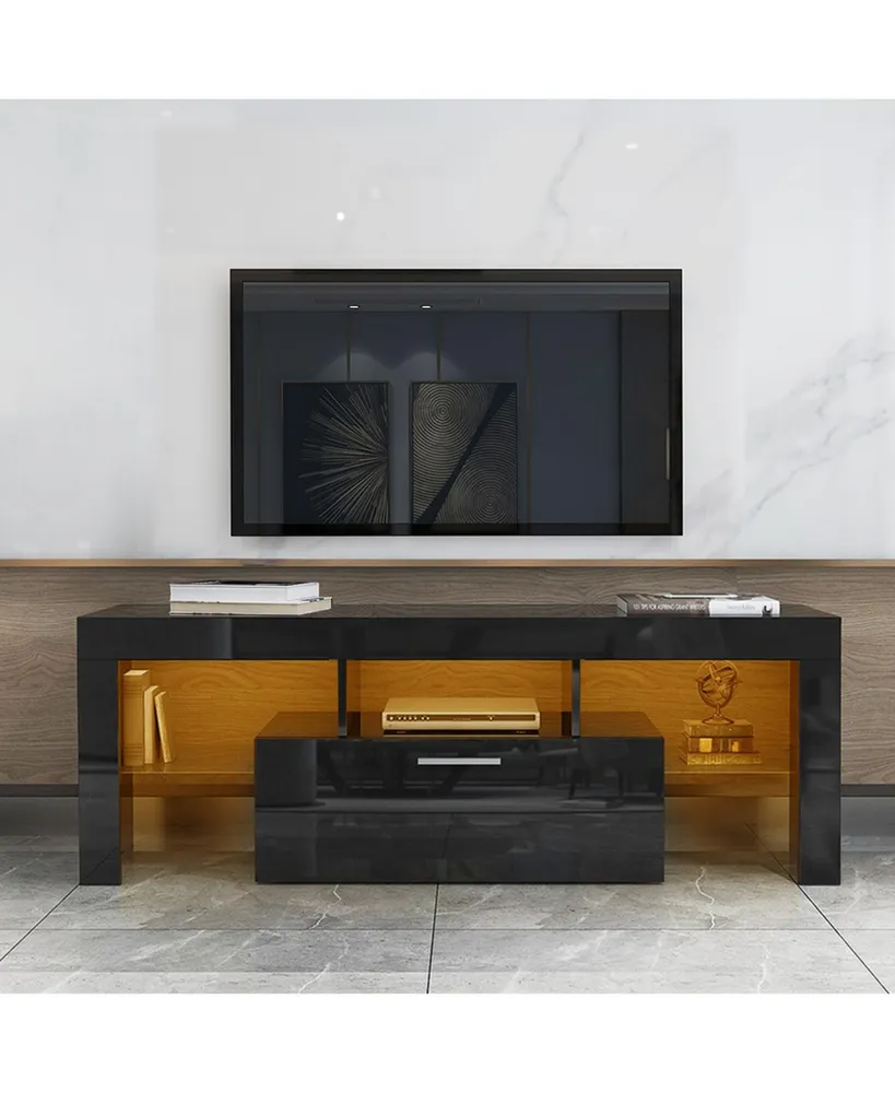 Streamdale Furniture Modern Tv Stand With Led Lights, High Glossy Front Tv Cabinet Ii