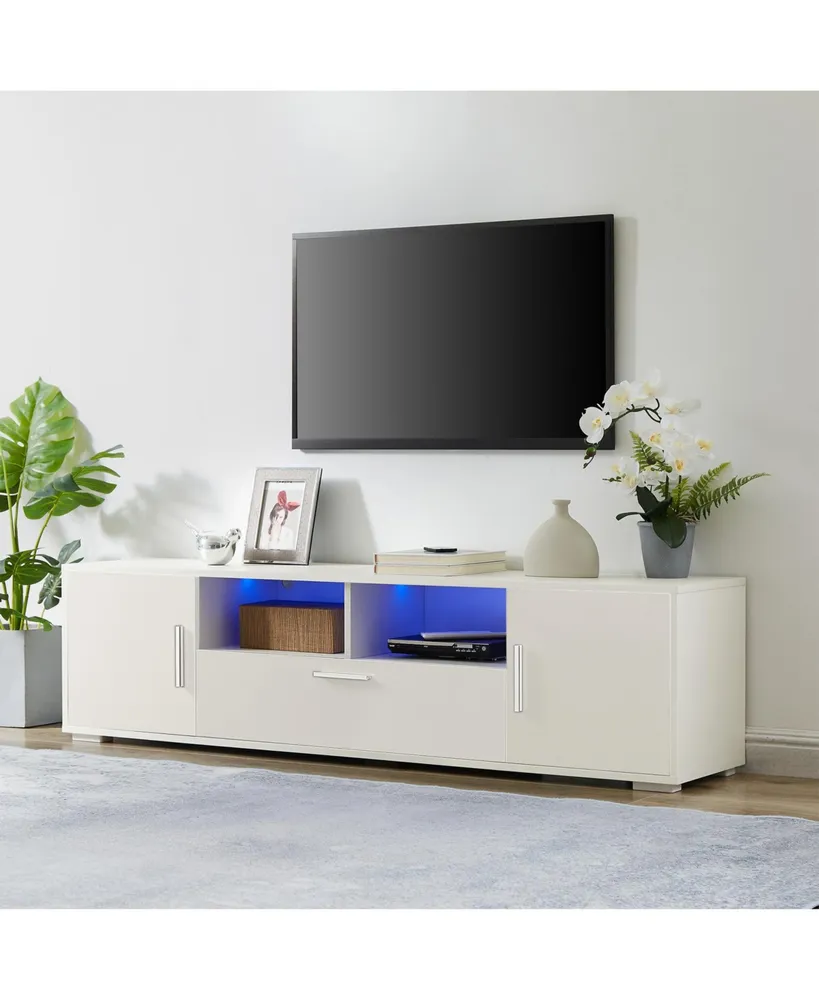 Streamdale Furniture Modern Tv Stand, Only 20 Minutes To Finish Assemble, With Led Lights, High Glossy Front