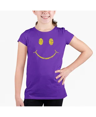 Big Girl's Word Art T-shirt - Be Happy Smiley Face