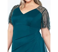 Xscape Plus Embellished Sheer Matte Jersey Gown