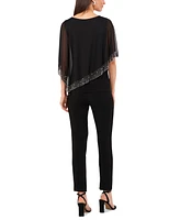 Msk Women's Beaded Overlay Cape Top