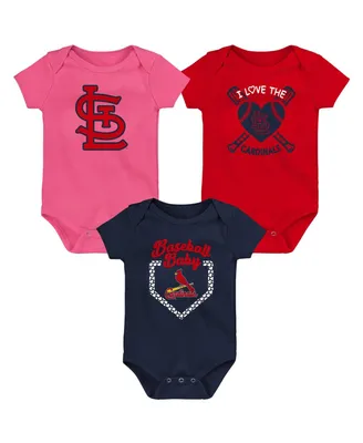 Infant Boys and Girls Red, Navy, Pink St. Louis Cardinals Baseball Baby 3-Pack Bodysuit Set