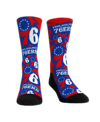 Men's and Women's Rock 'Em Socks Philadelphia 76ers Allover Logo and Paint Crew Socks