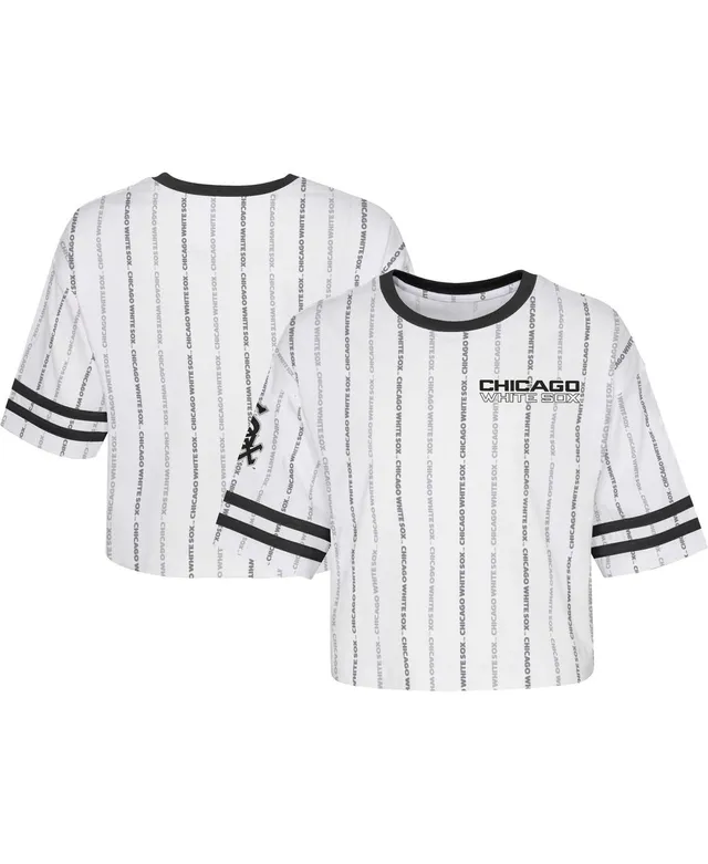 Outerstuff Girls Youth White, Black Miami Marlins As If Cropped Boxy T-shirt