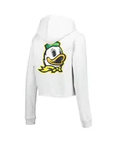 Women's League Collegiate Wear Ash Oregon Ducks 2-Hit 1636 Cropped Pullover Hoodie