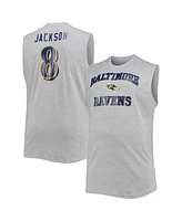 Men's Lamar Jackson Heathered Gray Baltimore Ravens Big and Tall Player Name and Number Muscle Tank Top