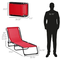 Outsunny Outdoor Folding Chaise Lounge Chair, Portable Lightweight Reclining Garden Sun Lounger with 4-Position Adjustable Backrest for Patio, Deck, a