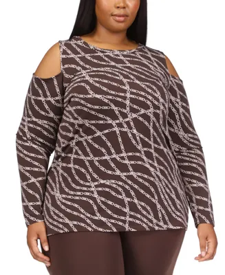 Michael Michael Kors Plus Size Chain-Print Cold-Shoulder Top